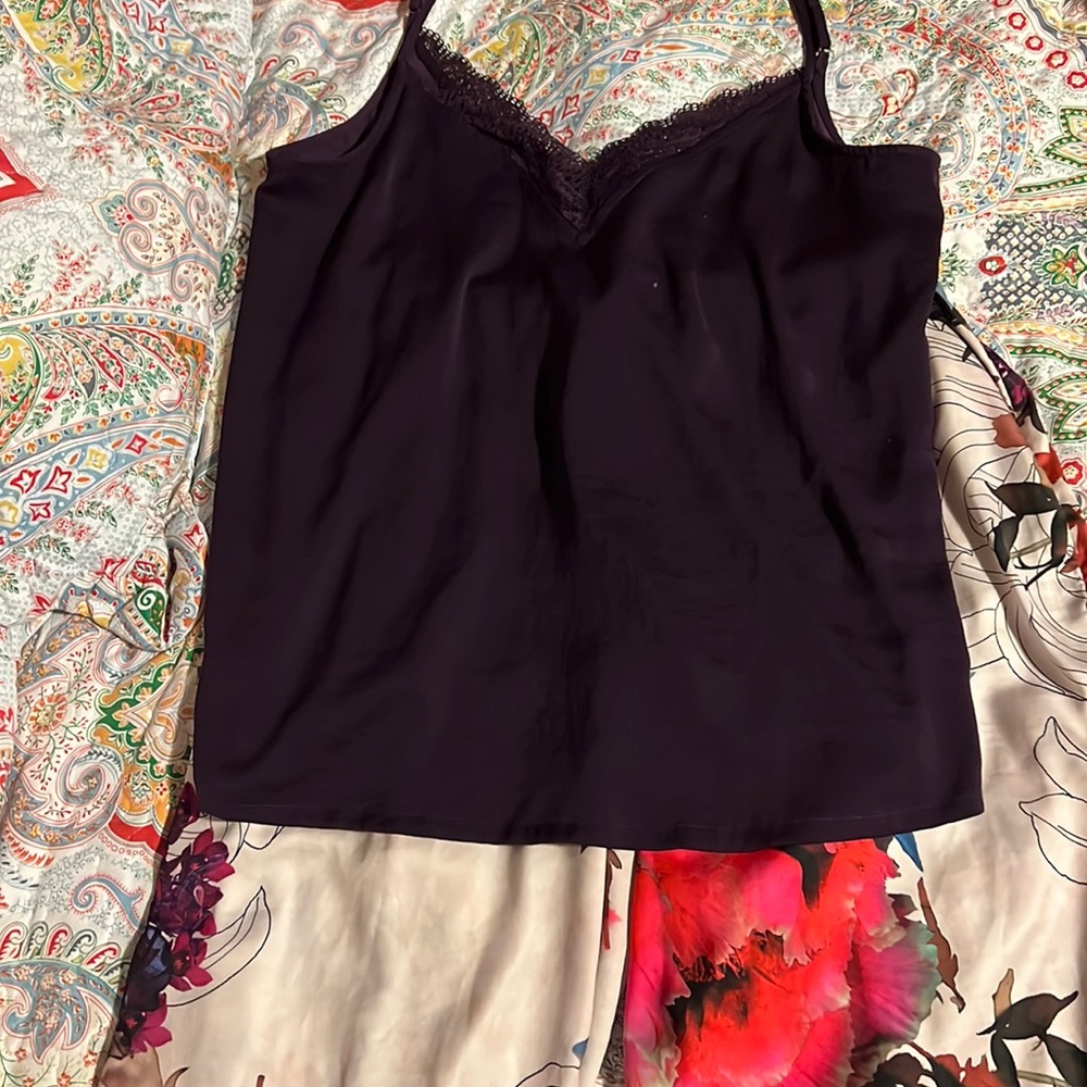 Crinkle Satin Cami with Lace and Satin Pants